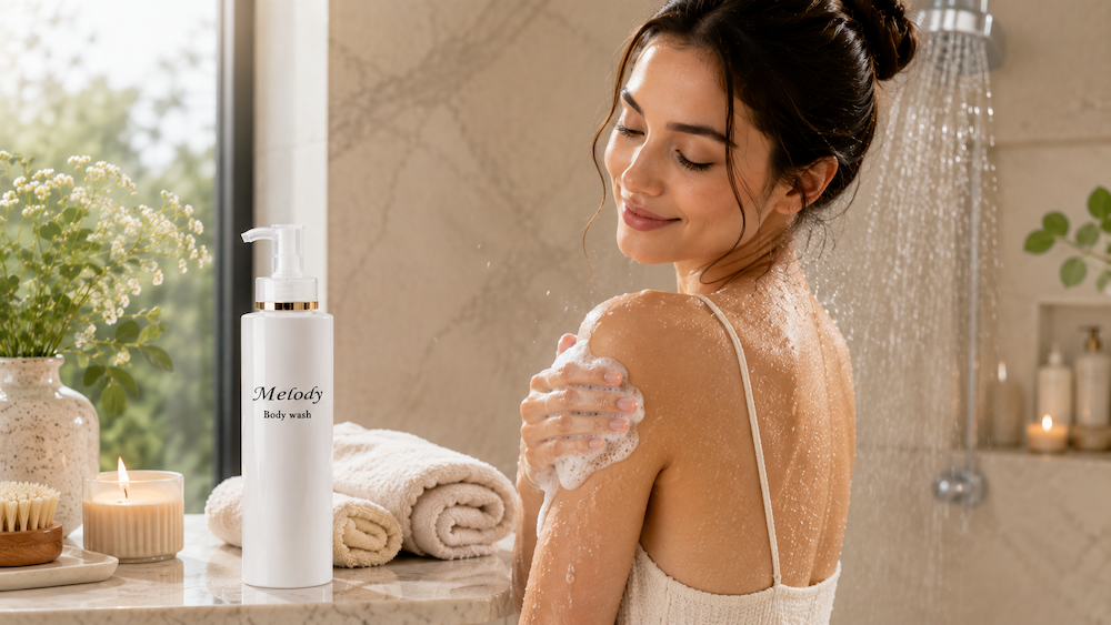 shower routine with Melody Body Wash
